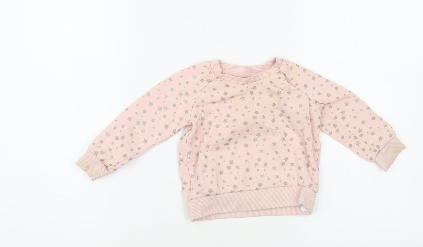 Primark Baby Pink Geometric Cotton Pullover Jumper Size 6-9 Months Snap - Star Pattern