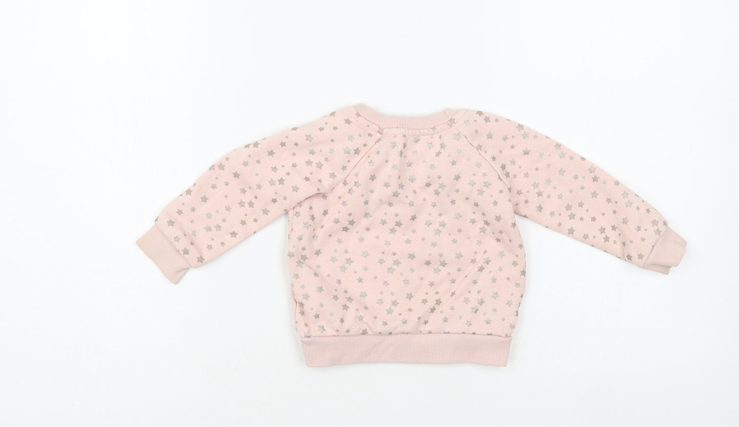 Primark Baby Pink Geometric Cotton Pullover Jumper Size 6-9 Months Snap - Star Pattern
