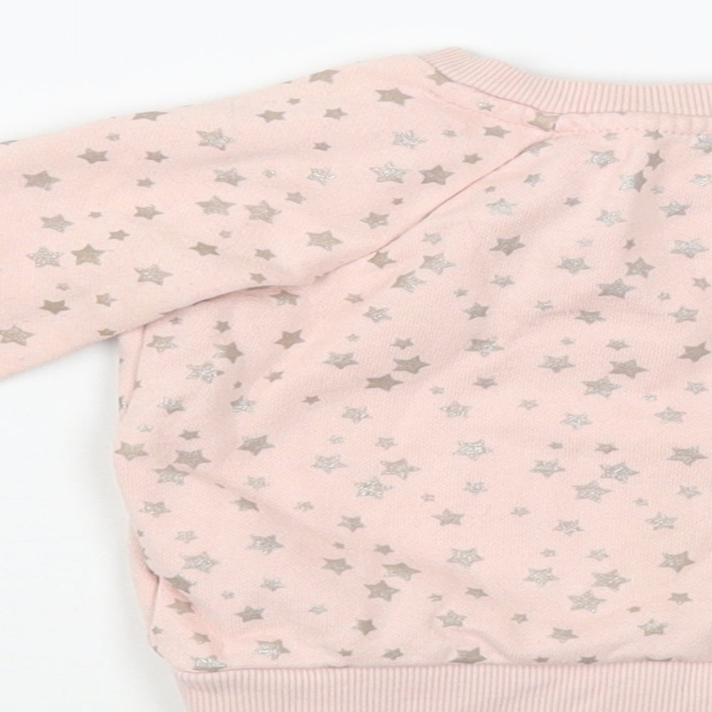 Primark Baby Pink Geometric Cotton Pullover Jumper Size 6-9 Months Snap - Star Pattern