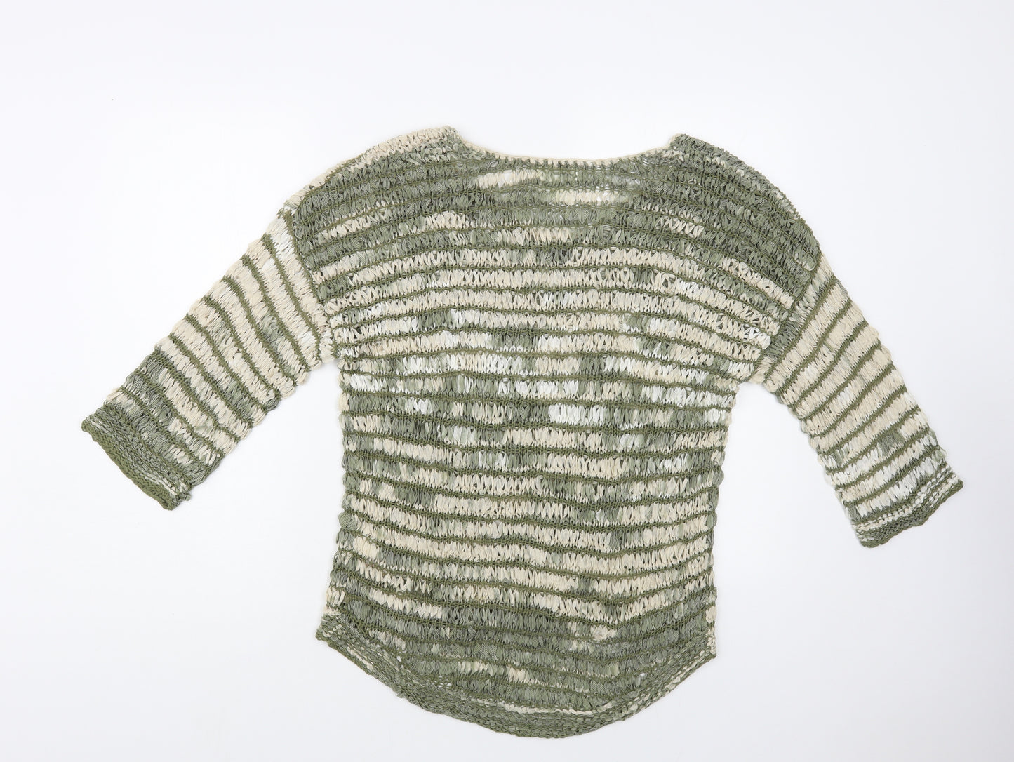 NEXT Womens Green V-Neck Striped Acrylic Pullover Jumper Size M