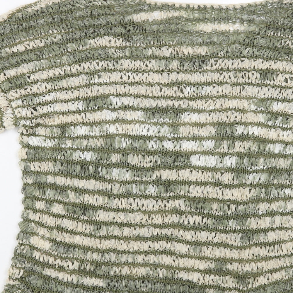 NEXT Womens Green V-Neck Striped Acrylic Pullover Jumper Size M