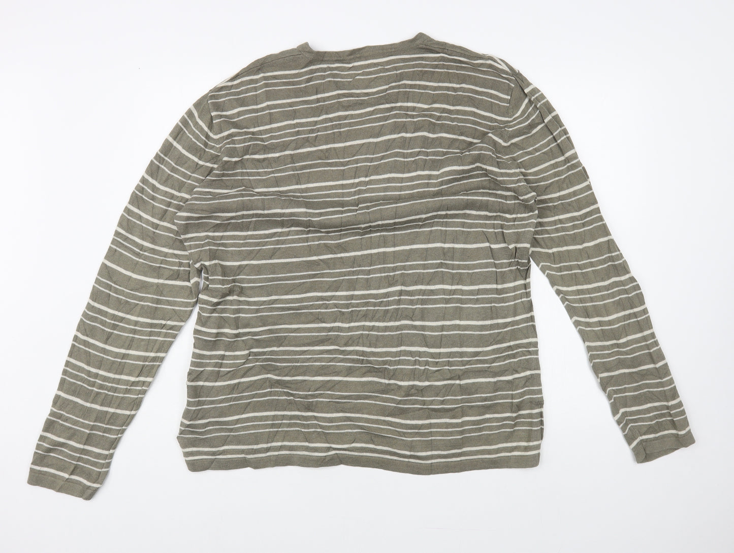 RJR.John Rocha Mens Green V-Neck Striped Linen Pullover Jumper Size XL