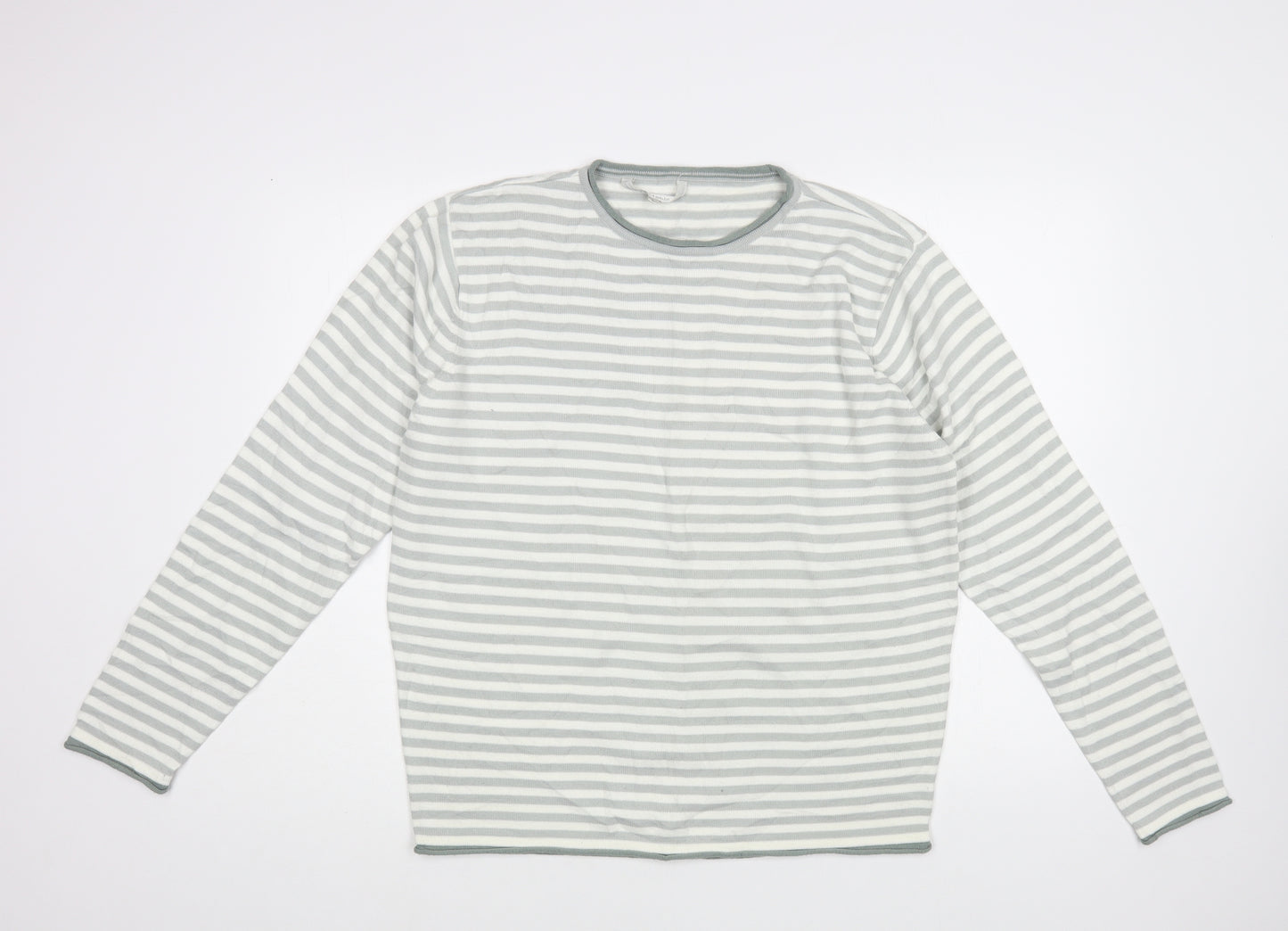 Unstable Mens White Crew Neck Striped Acrylic Pullover Jumper Size L