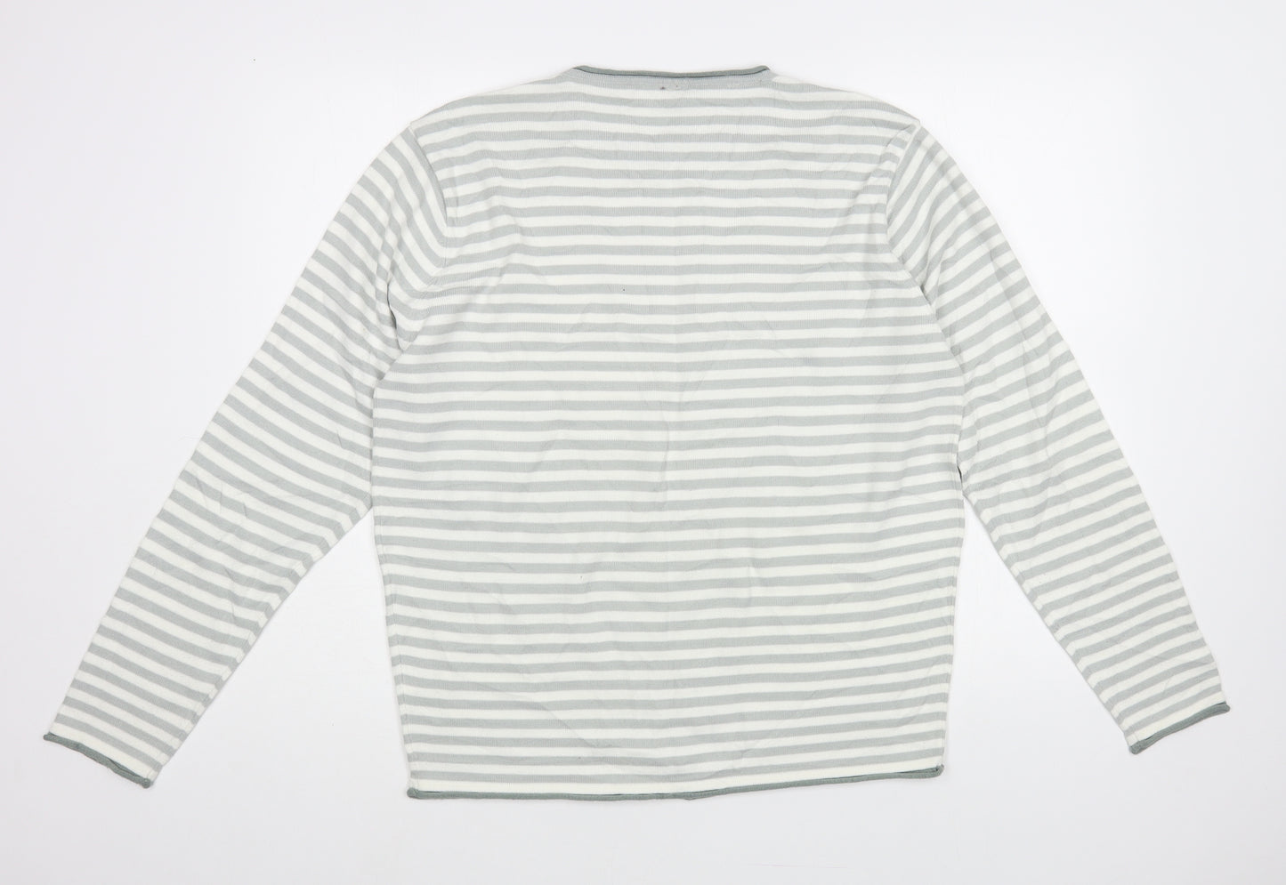 Unstable Mens White Crew Neck Striped Acrylic Pullover Jumper Size L