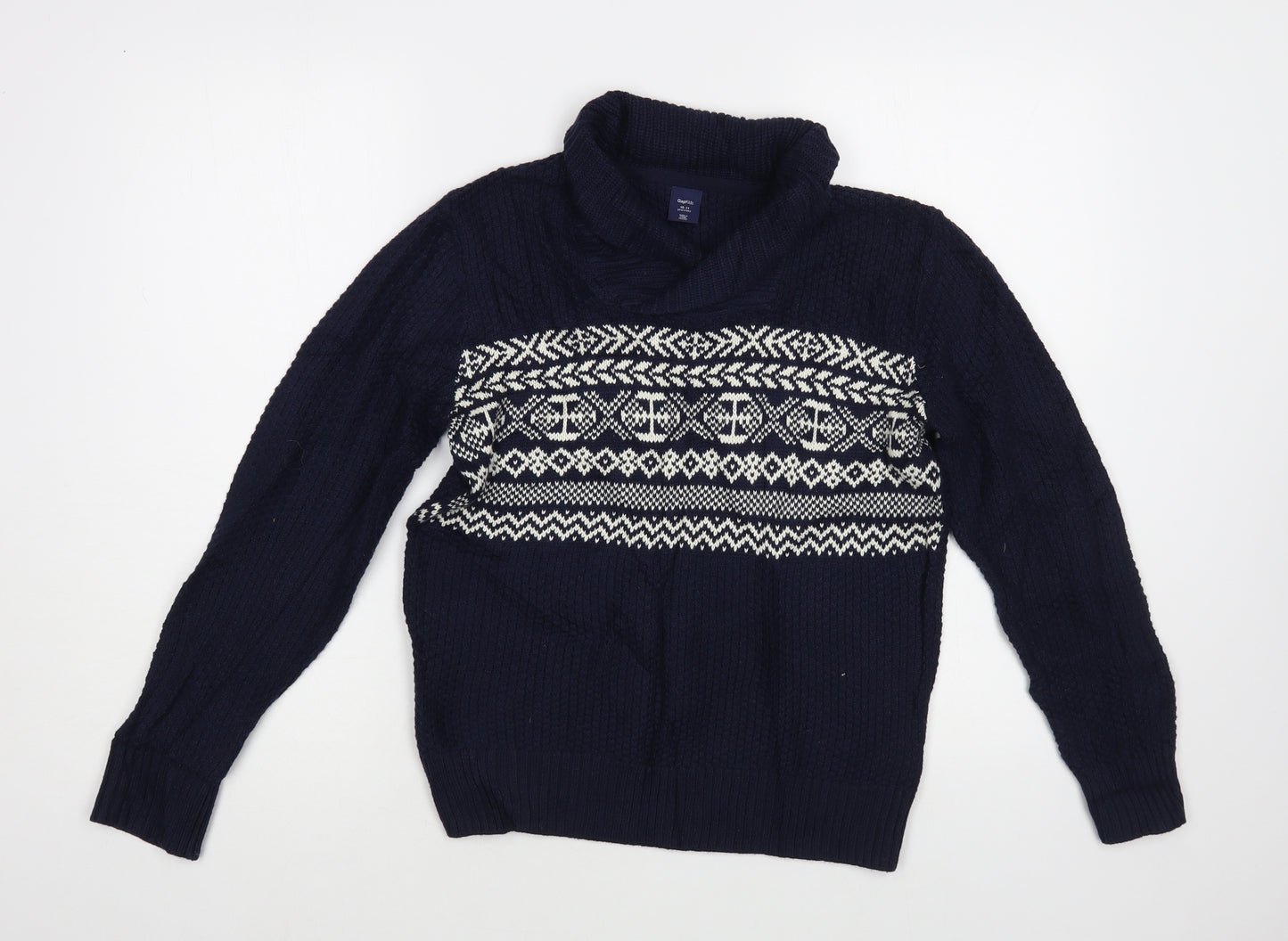 Gap Boys Blue Collared Fair Isle Cotton Pullover Jumper Size 10-11 Years Pullover
