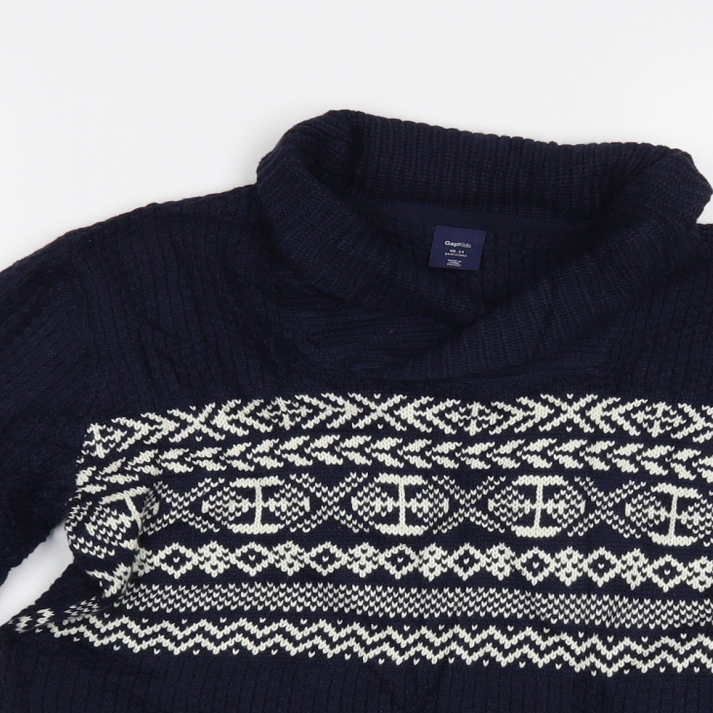 Gap Boys Blue Collared Fair Isle Cotton Pullover Jumper Size 10-11 Years Pullover