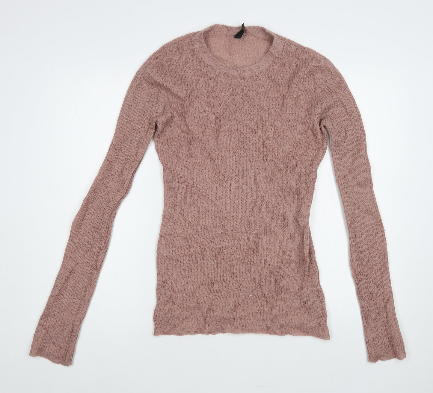 Yas Womens Pink Crew Neck Acrylic Pullover Jumper Size S