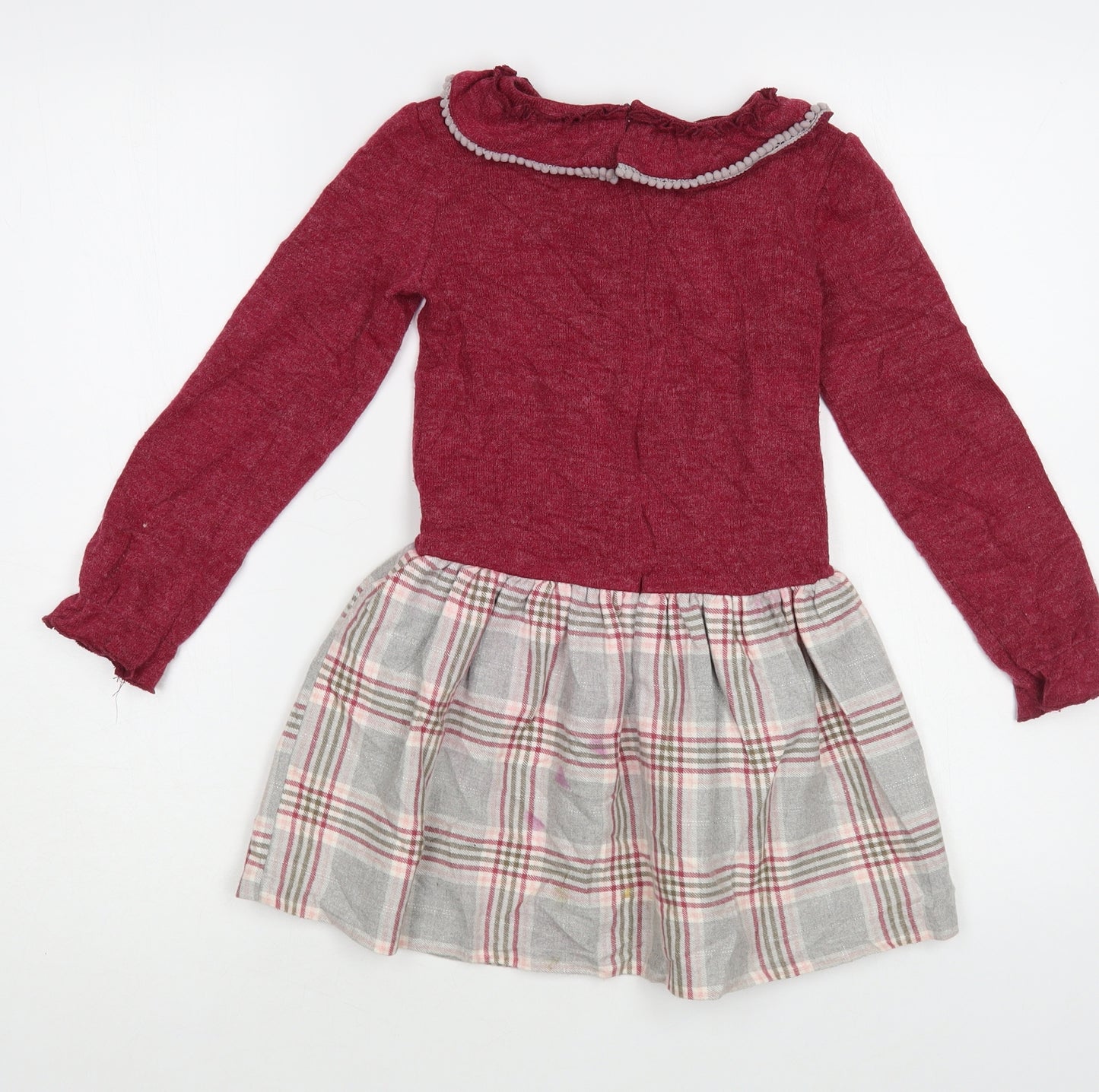 Confecciones Alber Girls Purple Plaid Polyester Jumper Dress Size 7 Years Collared Zip