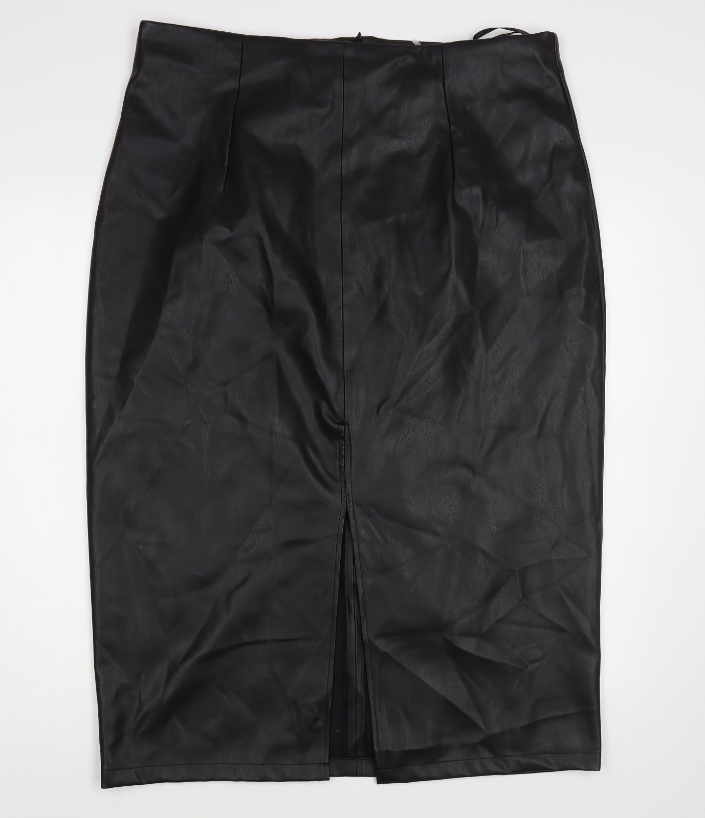 Primark Womens Black Polyester Straight & Pencil Skirt Size 18 Zip - Faux Leather
