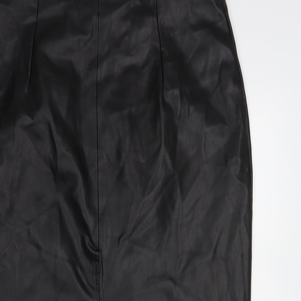 Primark Womens Black Polyester Straight & Pencil Skirt Size 18 Zip - Faux Leather