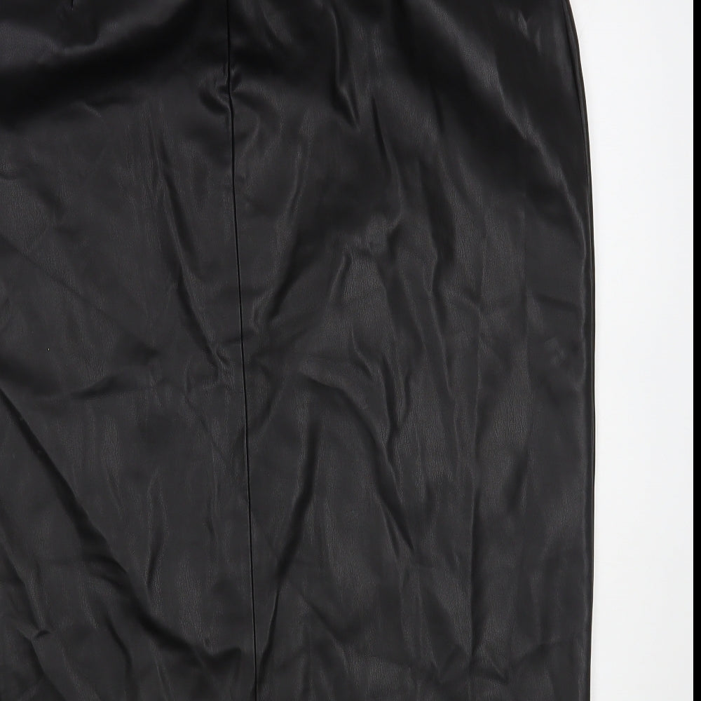Primark Womens Black Polyester Straight & Pencil Skirt Size 18 Zip - Faux Leather
