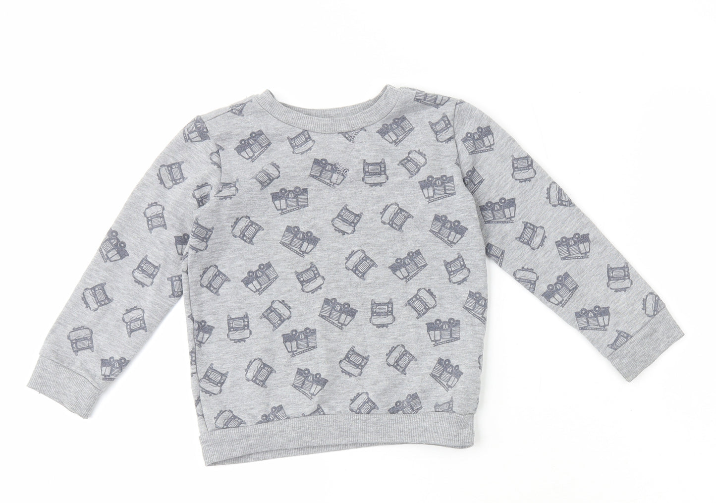 Debenhams Boys Grey Round Neck Cotton Pullover Jumper Size 2-3 Years - Fire Engine
