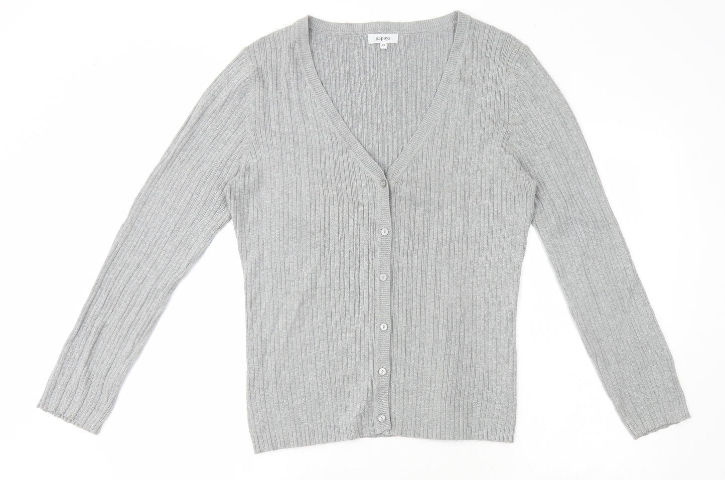 Papaya Womens Grey V-Neck Cotton Cardigan Jumper Size 20