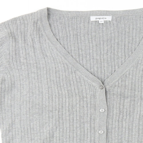 Papaya Womens Grey V-Neck Cotton Cardigan Jumper Size 20