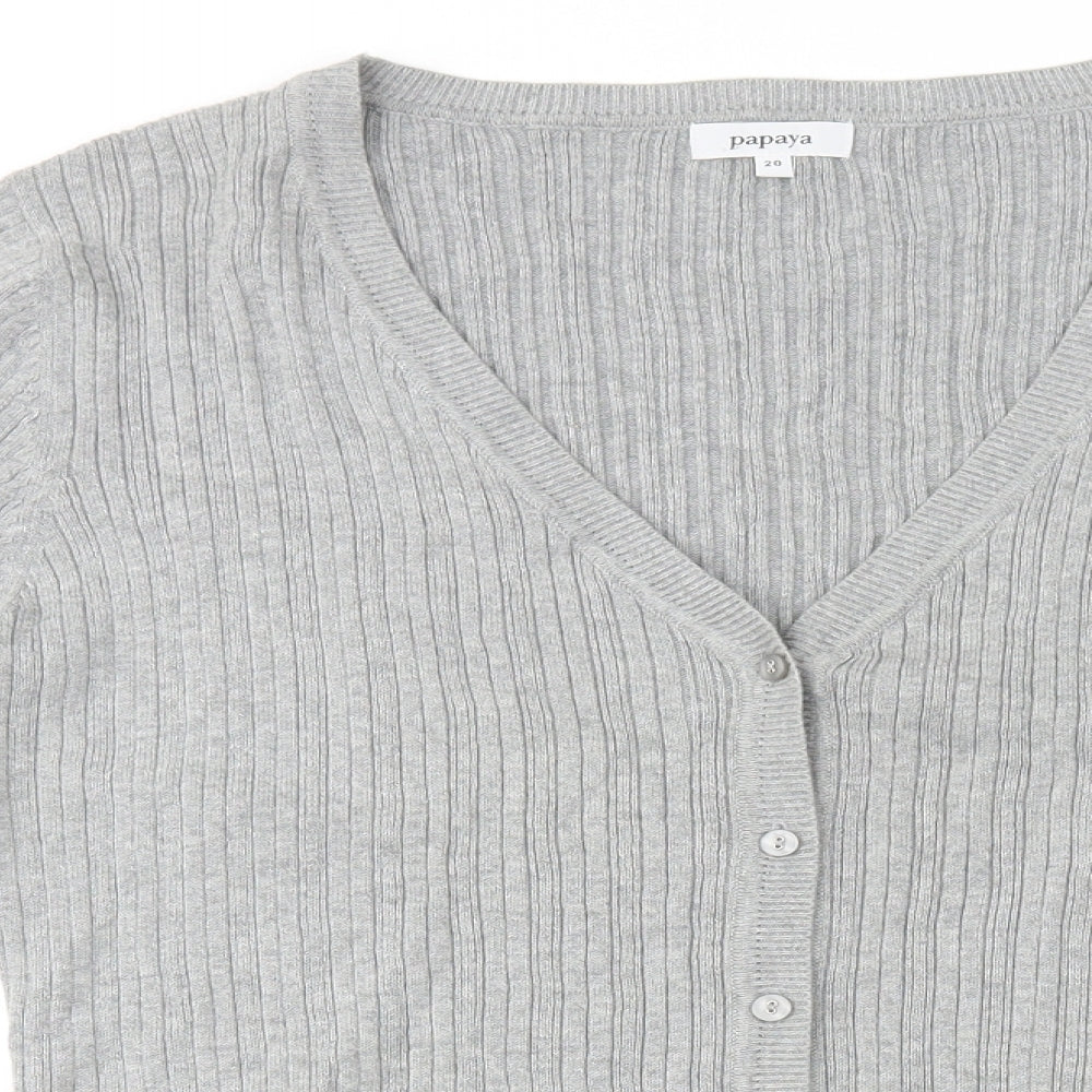 Papaya Womens Grey V-Neck Cotton Cardigan Jumper Size 20