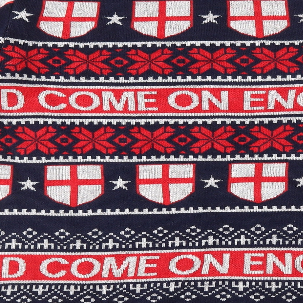 TU Mens Blue Round Neck Geometric Acrylic Pullover Jumper Size M - Come on England