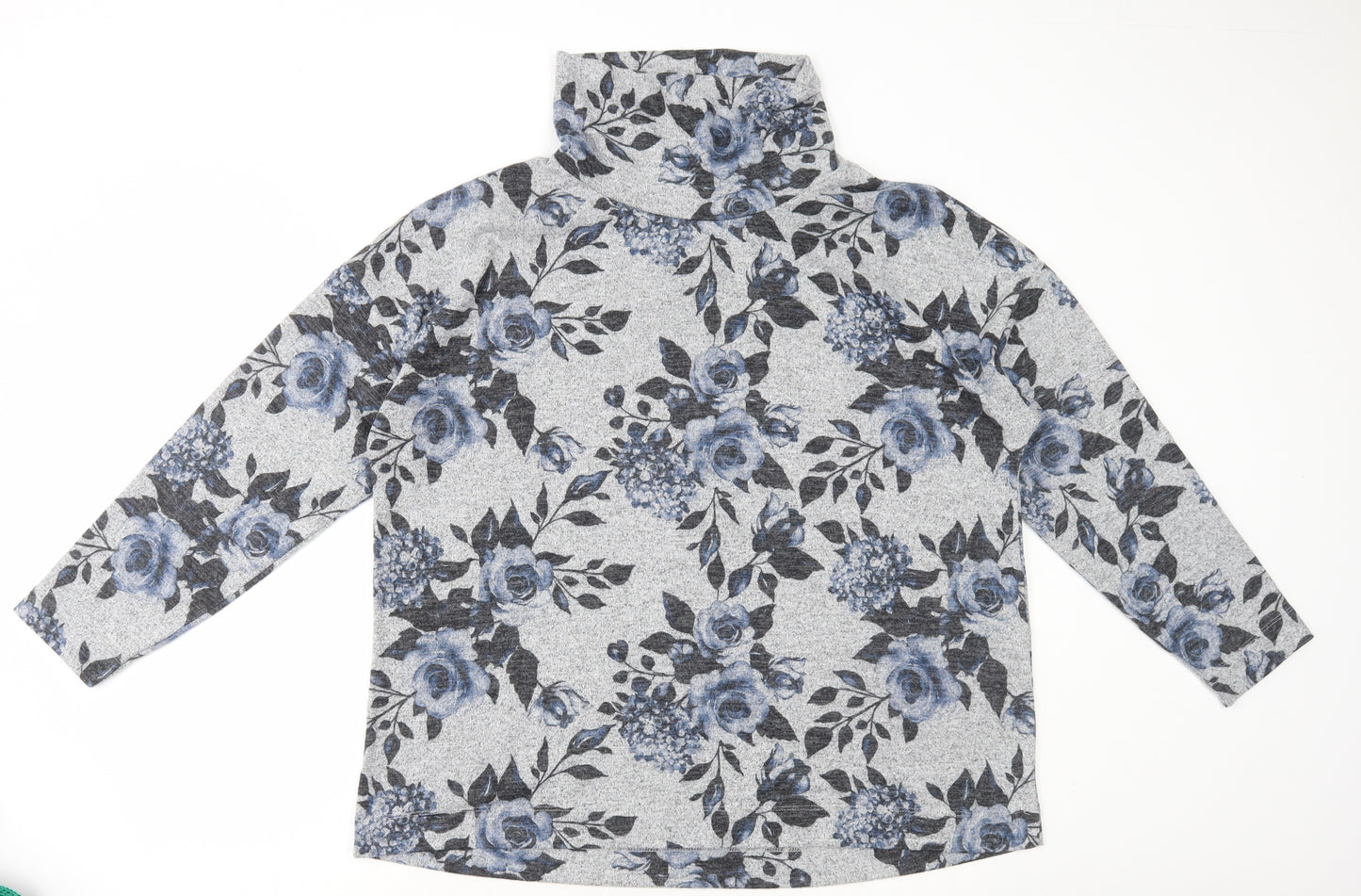 TU Womens Grey Floral Polyester Basic T-Shirt Size 20 High Neck