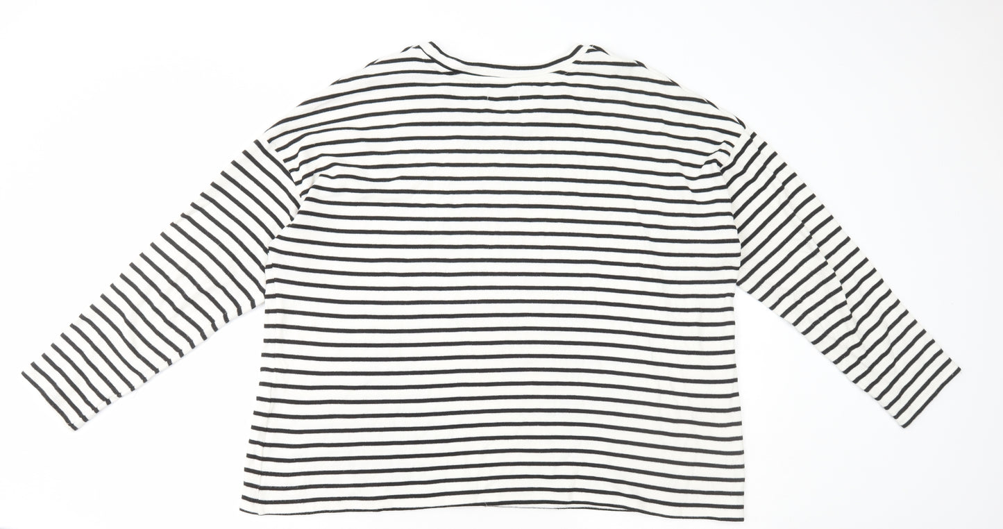 Matalan Womens White Round Neck Striped Cotton Pullover Jumper Size 20