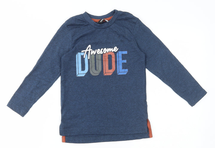 Pep & Co Boys Blue Polyester Basic T-Shirt Size 4-5 Years Round Neck - Awesome Dude