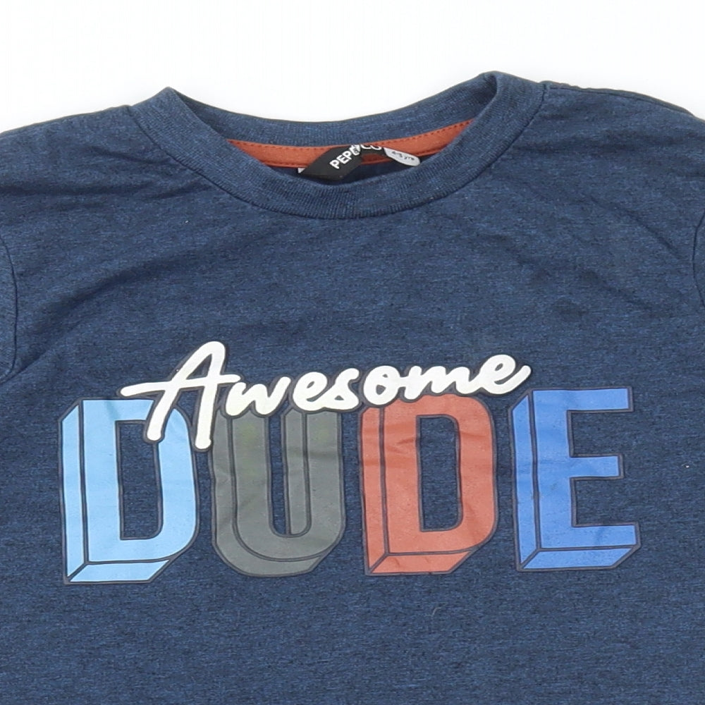 Pep & Co Boys Blue Polyester Basic T-Shirt Size 4-5 Years Round Neck - Awesome Dude