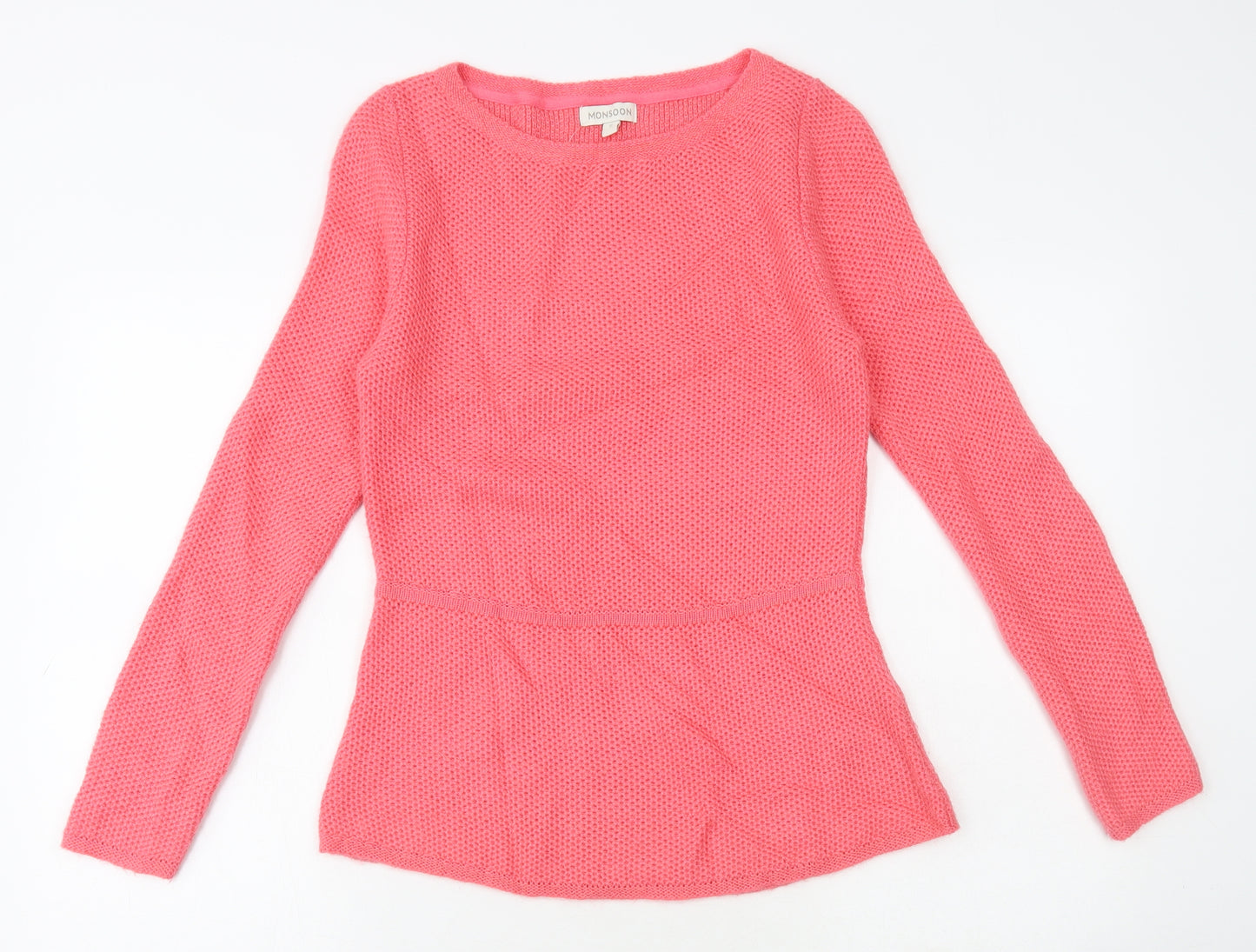 Monsoon Womens Pink Scoop Neck Acrylic Pullover Jumper Size S