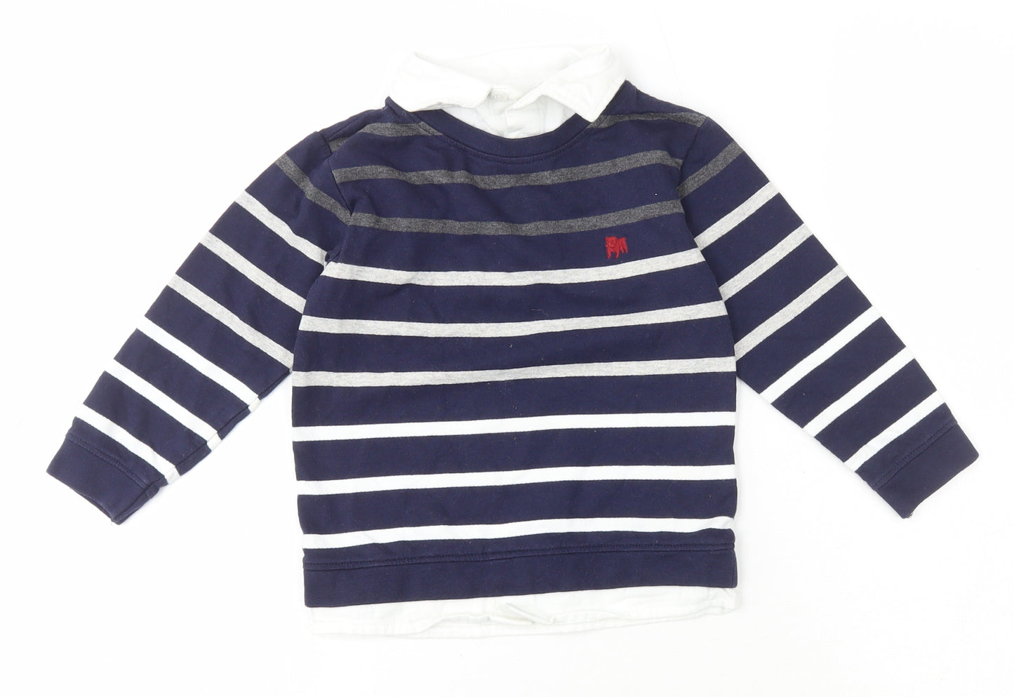 Jasper Conran Boys Blue Striped Cotton Basic T-Shirt Size 2-3 Years Collared