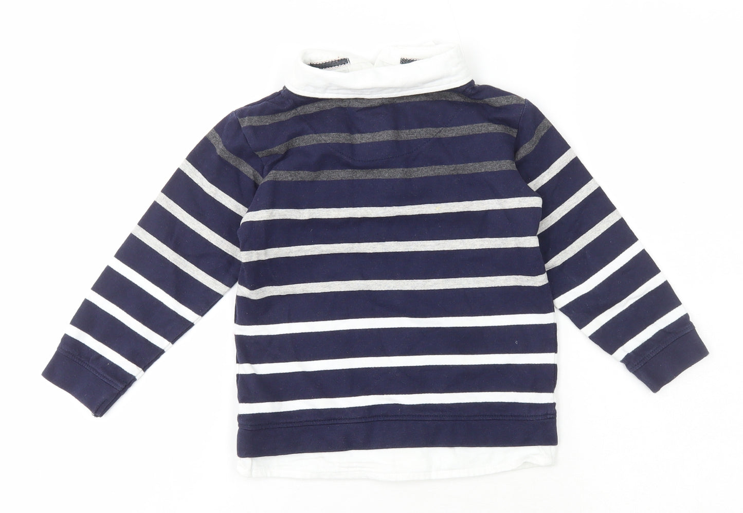 Jasper Conran Boys Blue Striped Cotton Basic T-Shirt Size 2-3 Years Collared