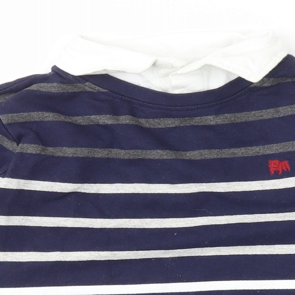 Jasper Conran Boys Blue Striped Cotton Basic T-Shirt Size 2-3 Years Collared