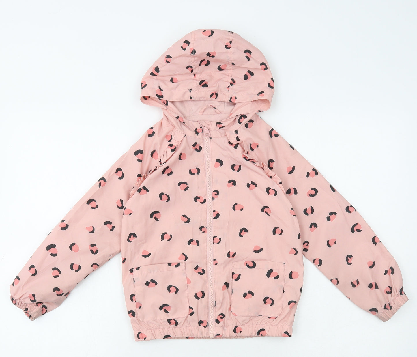 TU Girls Pink Animal Print Rain Coat Coat Size 6-7 Years