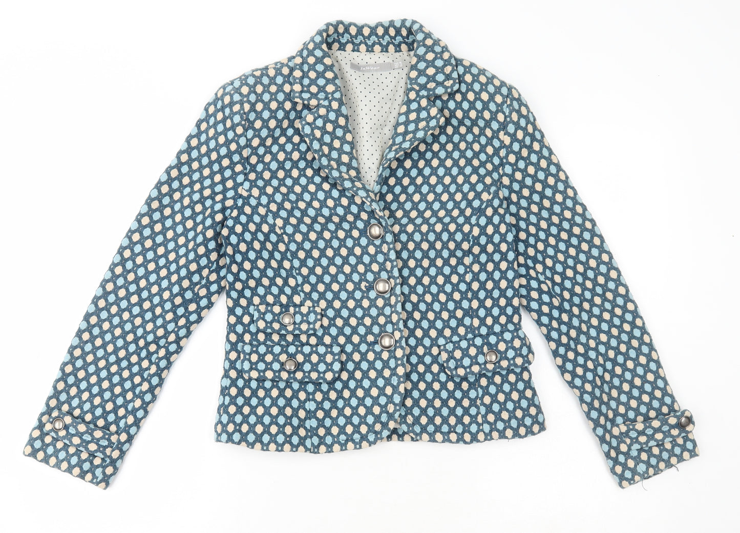 Inwear Womens Blue Polka Dot Jacket Blazer Size 10