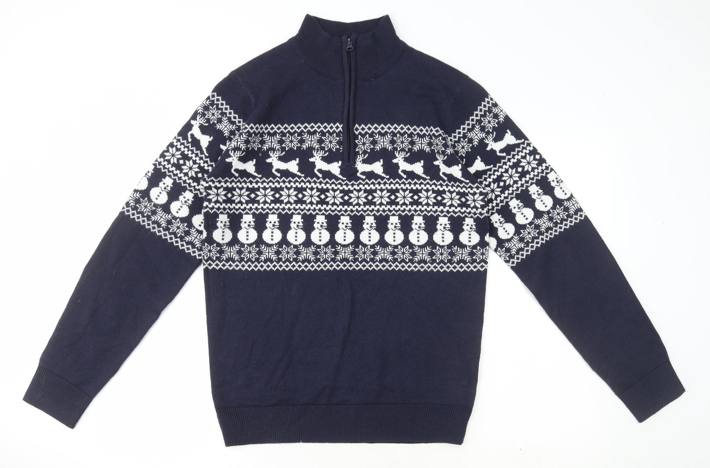 Paramour Mens Blue Collared Fair Isle Acrylic Henley Jumper Size S
