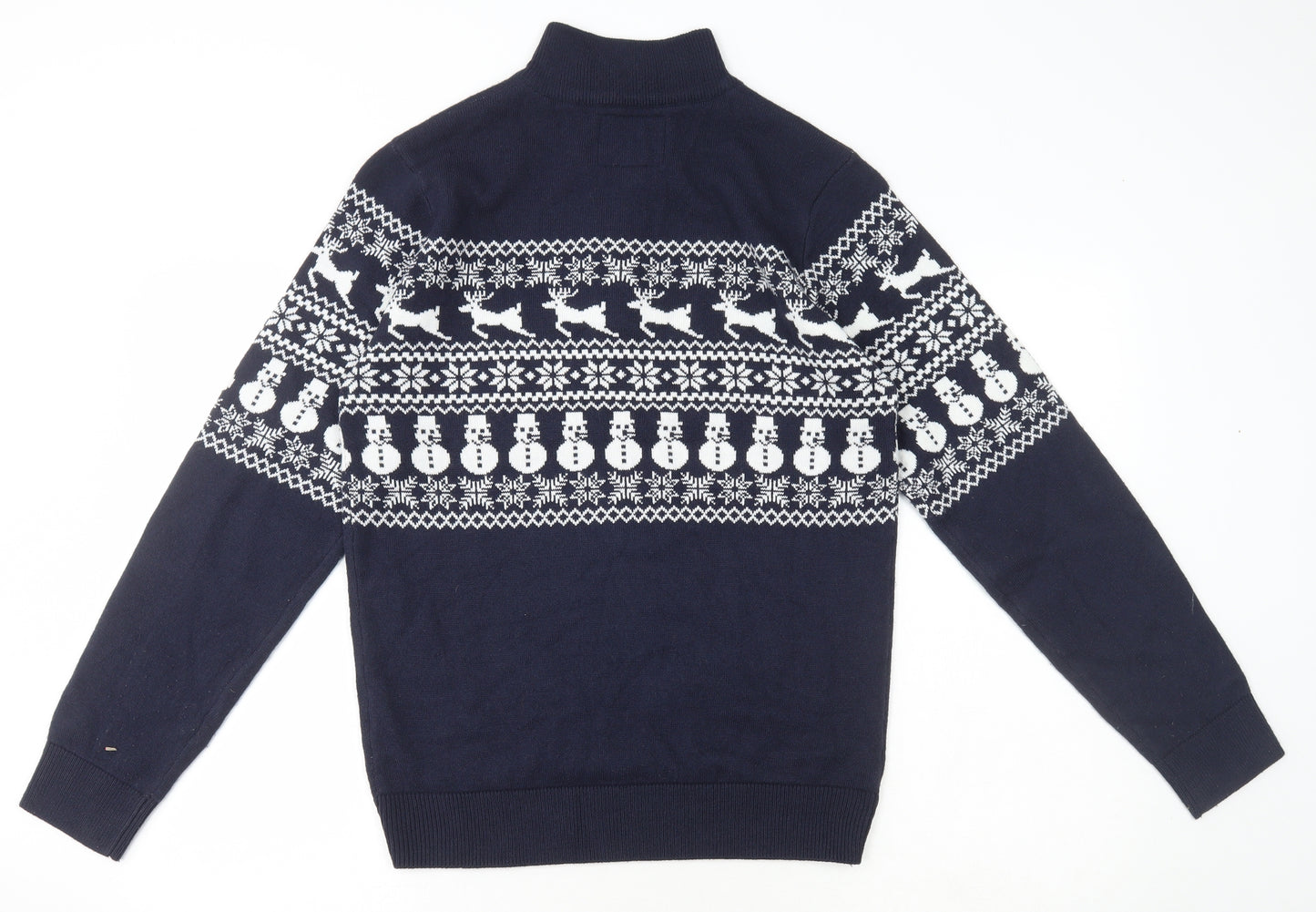 Paramour Mens Blue Collared Fair Isle Acrylic Henley Jumper Size S
