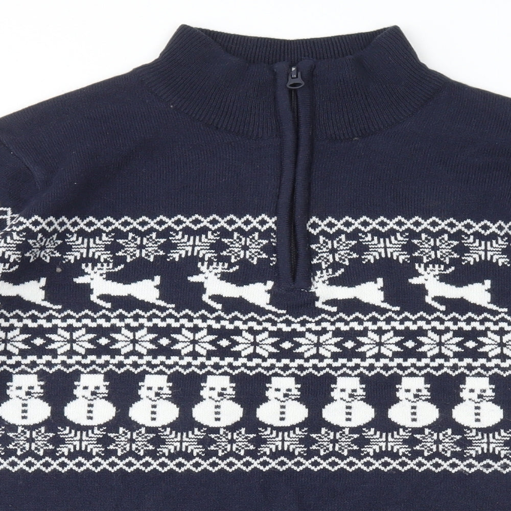 Paramour Mens Blue Collared Fair Isle Acrylic Henley Jumper Size S