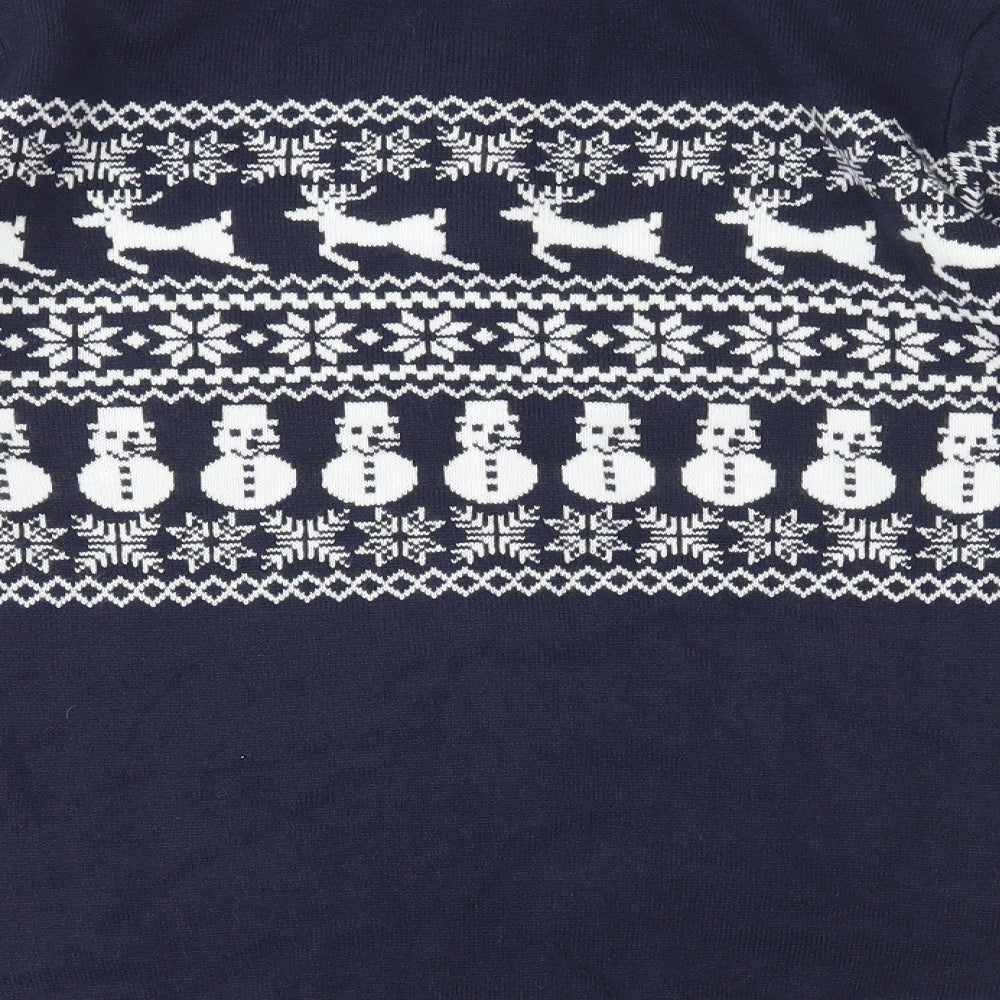 Paramour Mens Blue Collared Fair Isle Acrylic Henley Jumper Size S