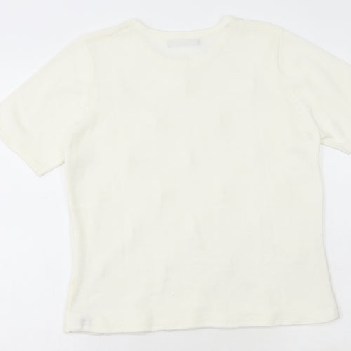 Bm Collection Womens Ivory Acrylic Basic T-Shirt Size S Scoop Neck