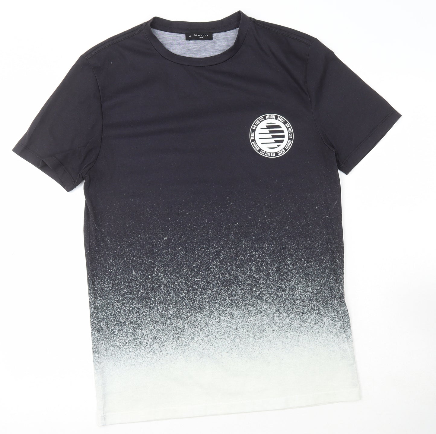 New Look Mens Black Colourblock Polyester T-Shirt Size M Round Neck