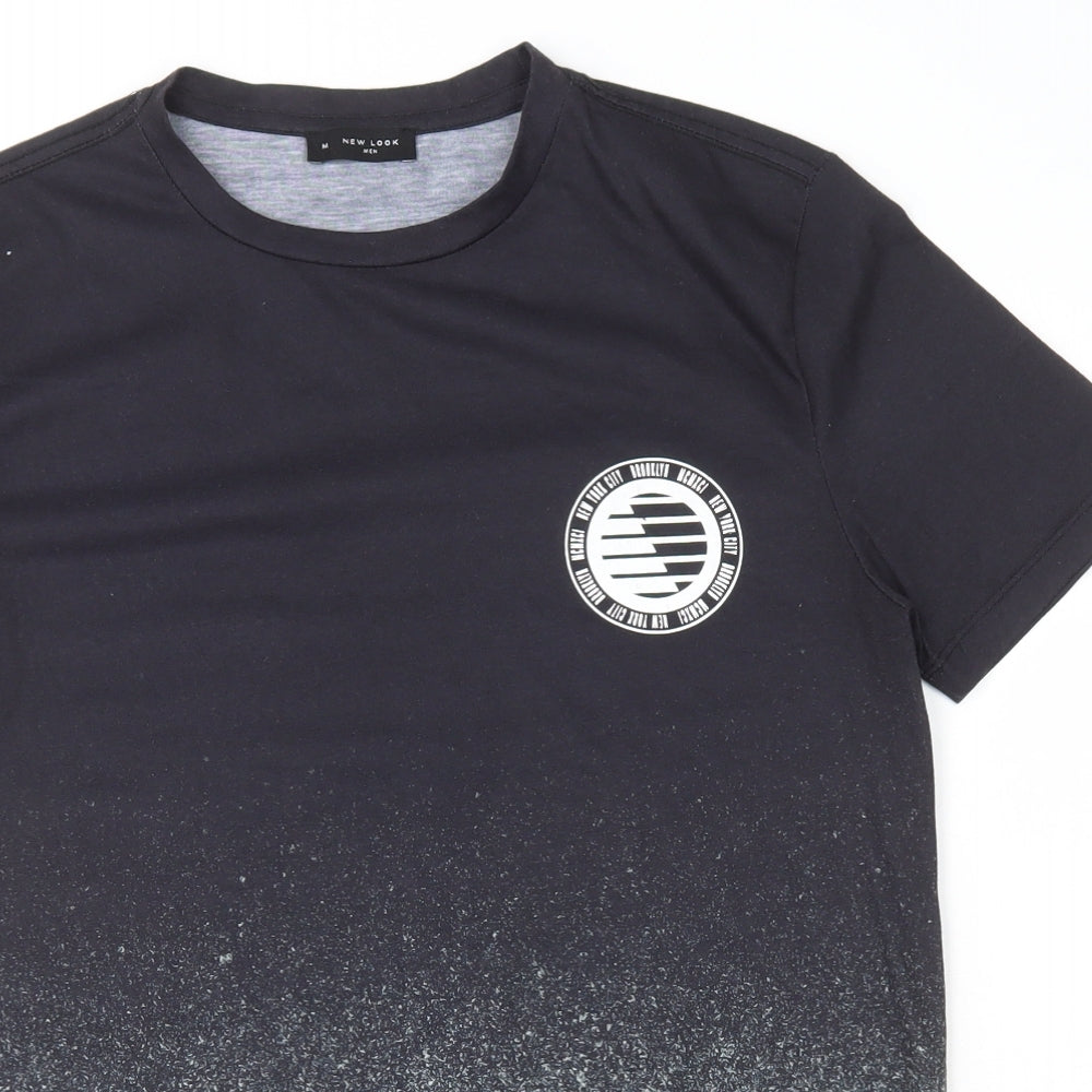 New Look Mens Black Colourblock Polyester T-Shirt Size M Round Neck