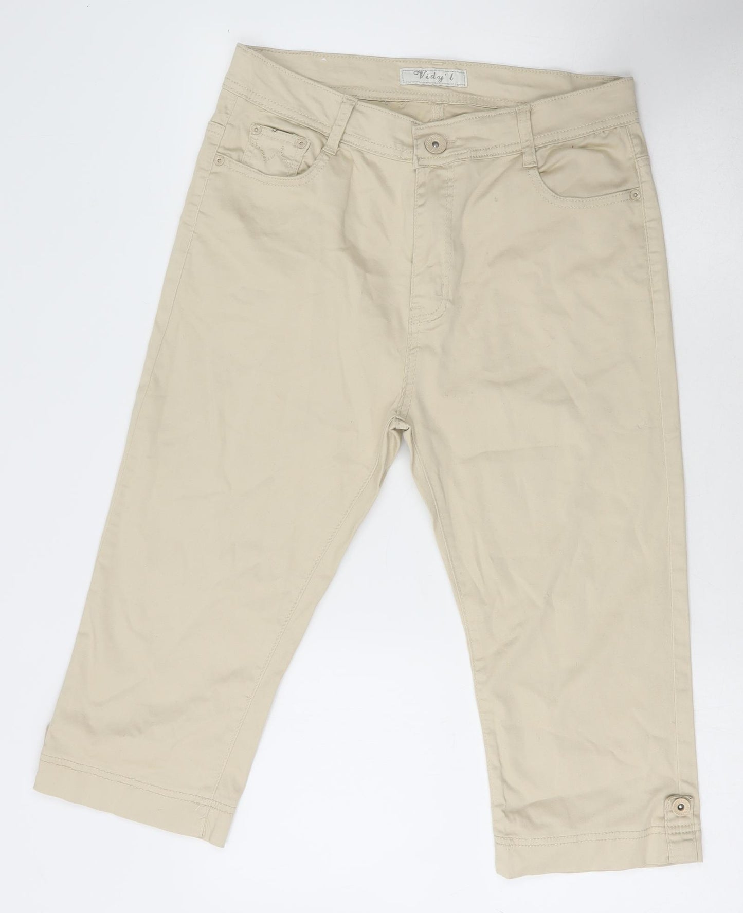 Vidy'l Womens Beige Cotton Cropped Trousers Size 14 Regular