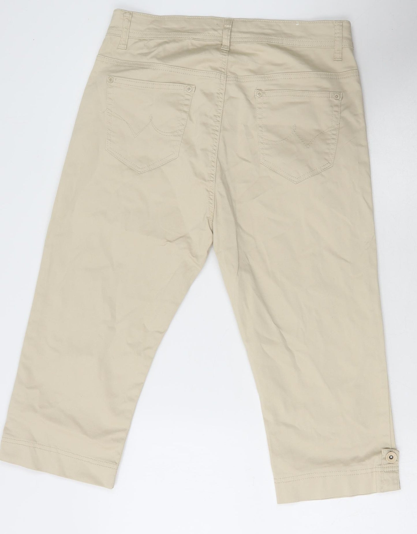 Vidy'l Womens Beige Cotton Cropped Trousers Size 14 Regular