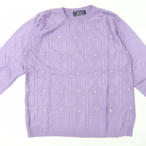 Akal Collection Womens Purple Round Neck Acrylic Pullover Jumper Size L