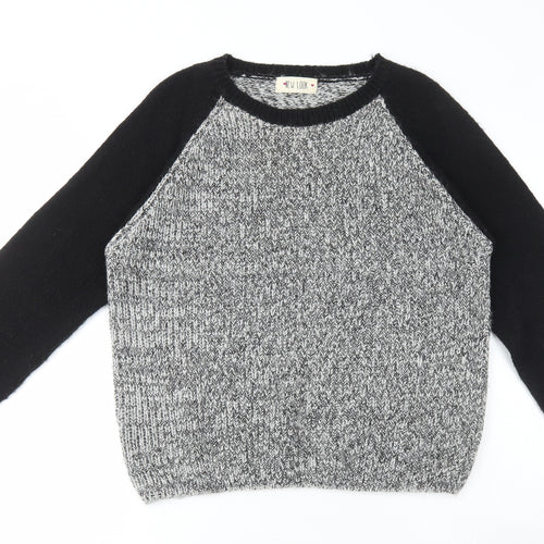 New Look Womens Grey Round Neck Geometric Acrylic Pullover Jumper Size 14
