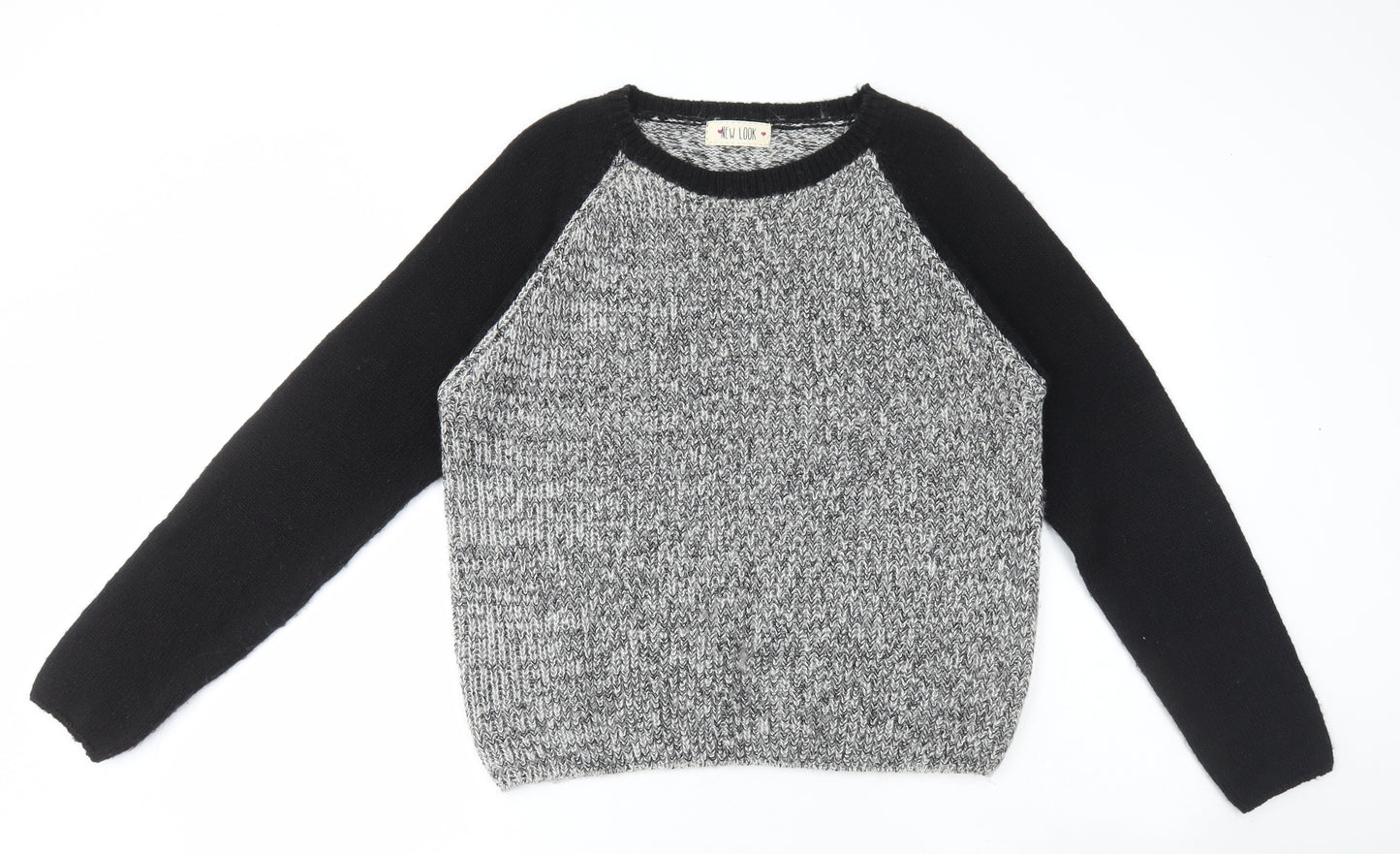New Look Womens Grey Round Neck Geometric Acrylic Pullover Jumper Size 14