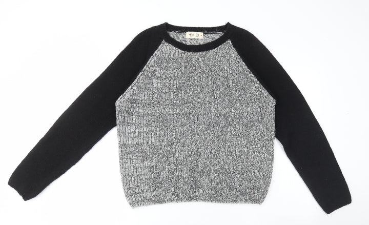 New Look Womens Grey Round Neck Geometric Acrylic Pullover Jumper Size 14