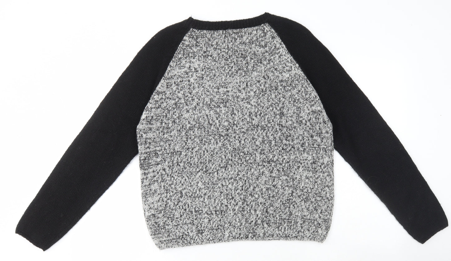 New Look Womens Grey Round Neck Geometric Acrylic Pullover Jumper Size 14