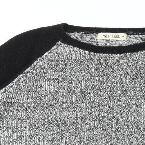 New Look Womens Grey Round Neck Geometric Acrylic Pullover Jumper Size 14
