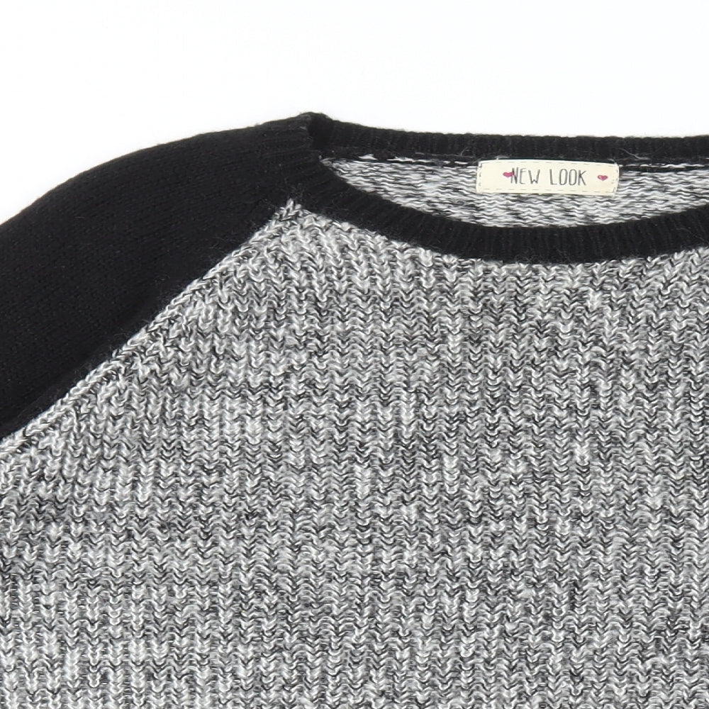 New Look Womens Grey Round Neck Geometric Acrylic Pullover Jumper Size 14