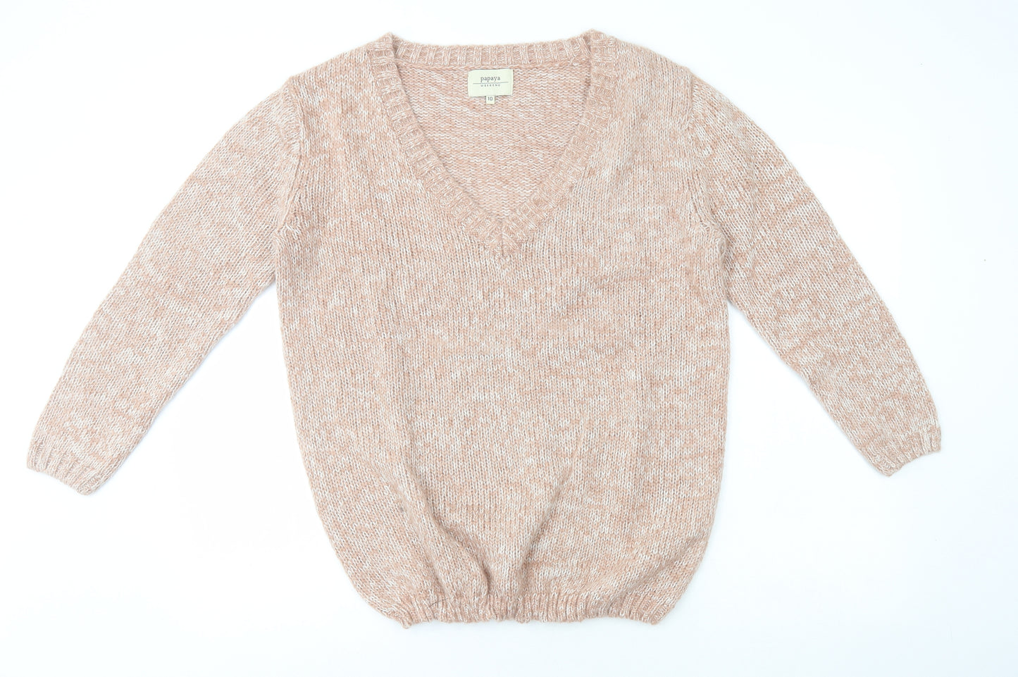 Papaya Womens Pink V-Neck Acrylic Pullover Jumper Size 10