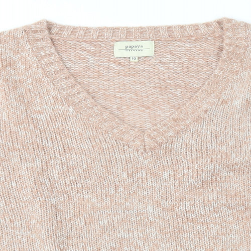 Papaya Womens Pink V-Neck Acrylic Pullover Jumper Size 10