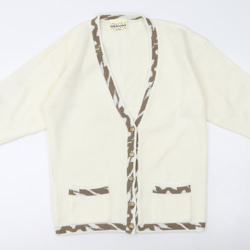 Polkadot Womens Ivory V-Neck Acrylic Pullover Jumper Size L