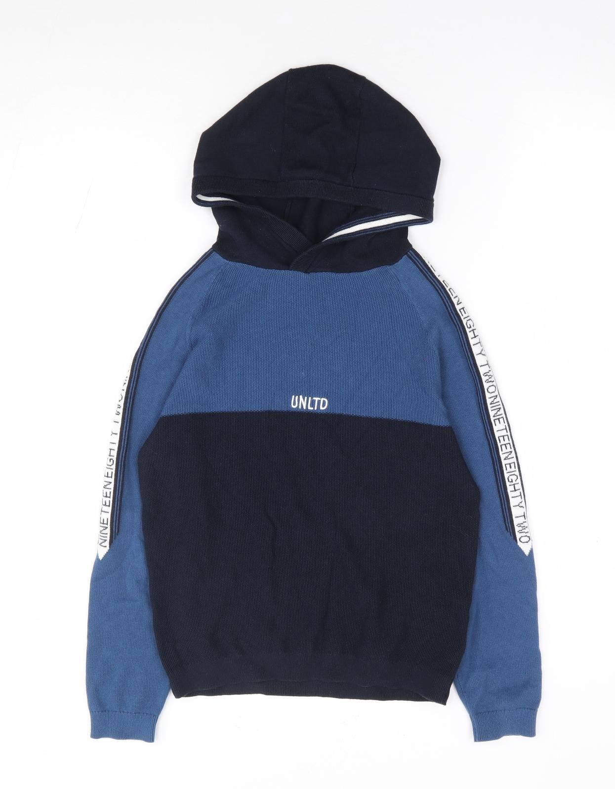 NEXT Boys Blue Colourblock 100% Cotton Pullover Hoodie Size 9 Years Pullover